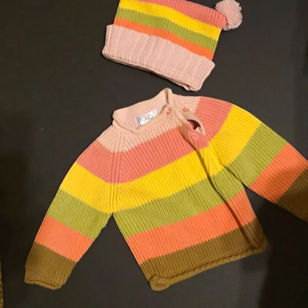 The Children's Place 9-12M striped knit button cardigan sweater pink multi